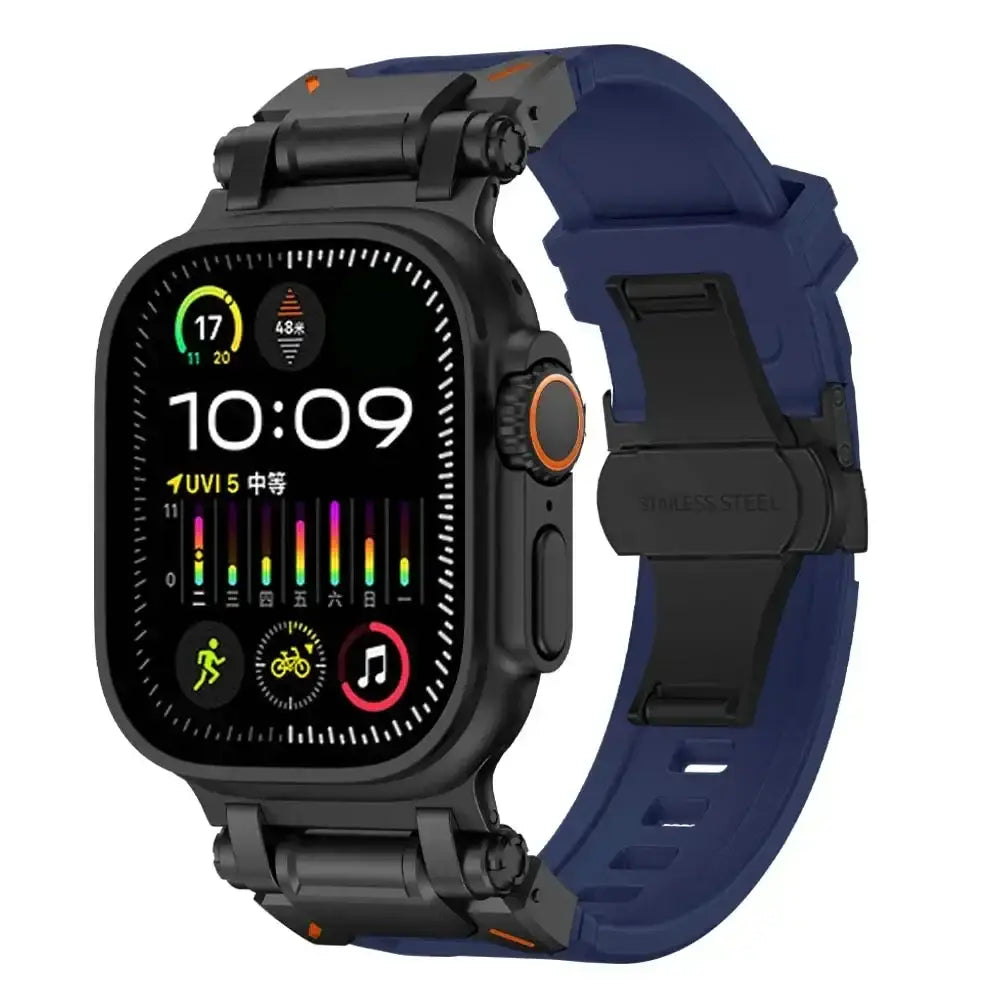 ActionFlex Silikon-Armband - Schwarz & Dunkelblau / 42 mm - Apple Watch Armband