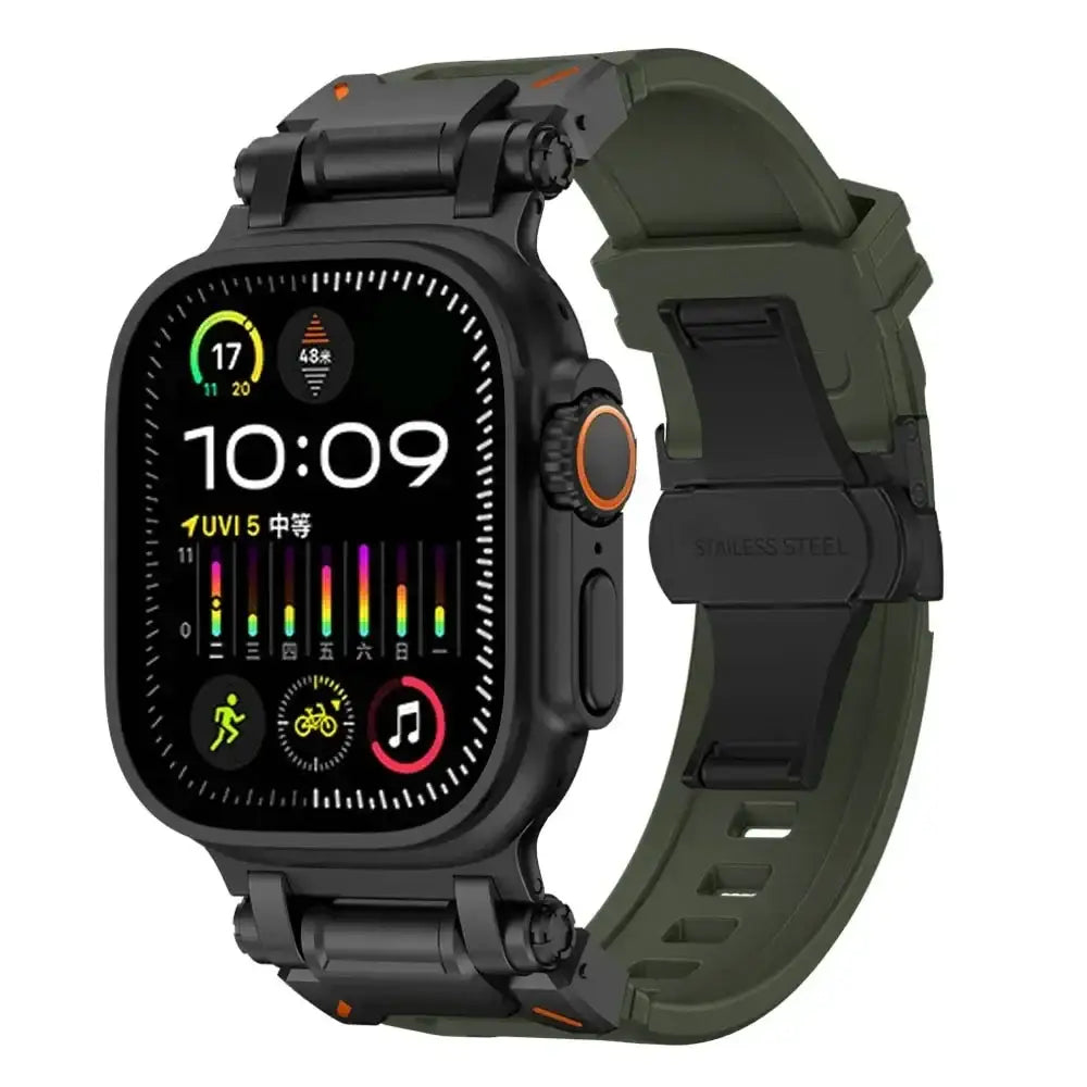 ActionFlex Silikon-Armband - Schwarz & Militärgrün / 42 mm - Apple Watch Armband