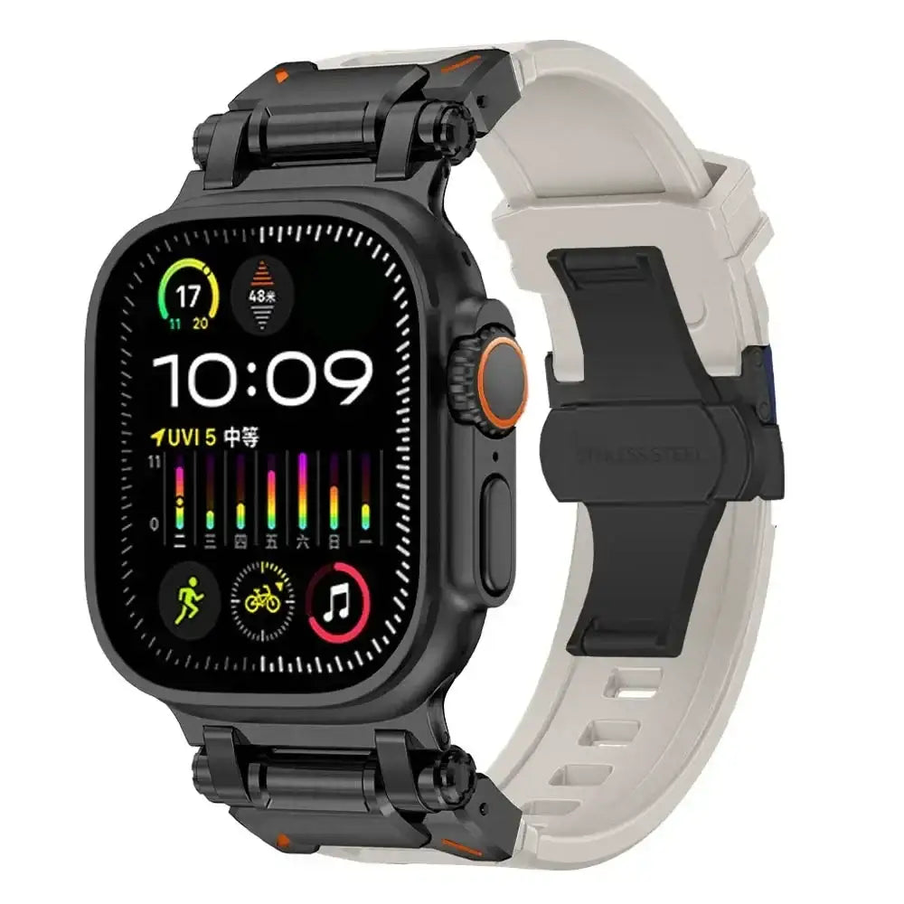 ActionFlex Silikon-Armband - Schwarz & Starlight / 42 mm - Apple Watch Armband