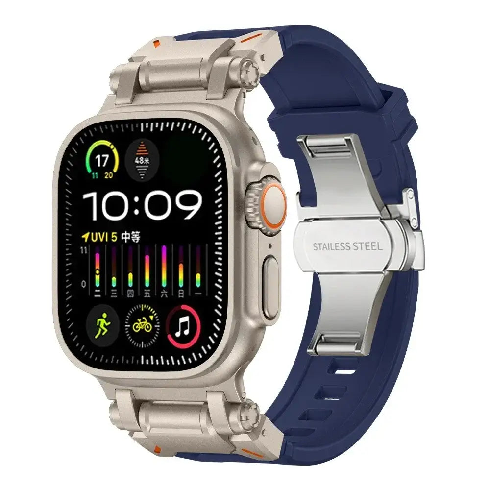 ActionFlex Silikon-Armband - Titan & Dunkelblau / 42 mm - Apple Watch Armband
