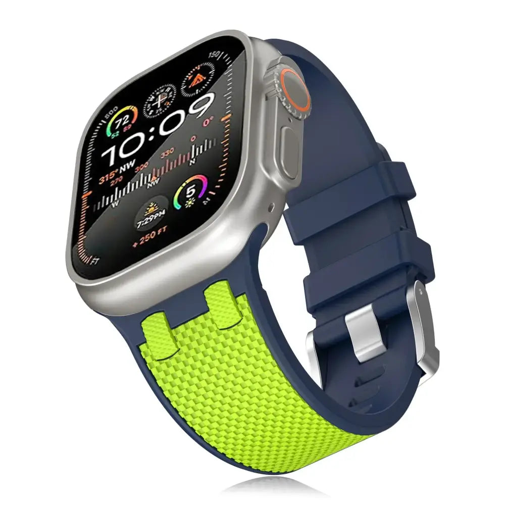 Apple Watch Armband - Apple Watch Silikon-Armband - Dunkelblau & Neon-Grün / 42 mm