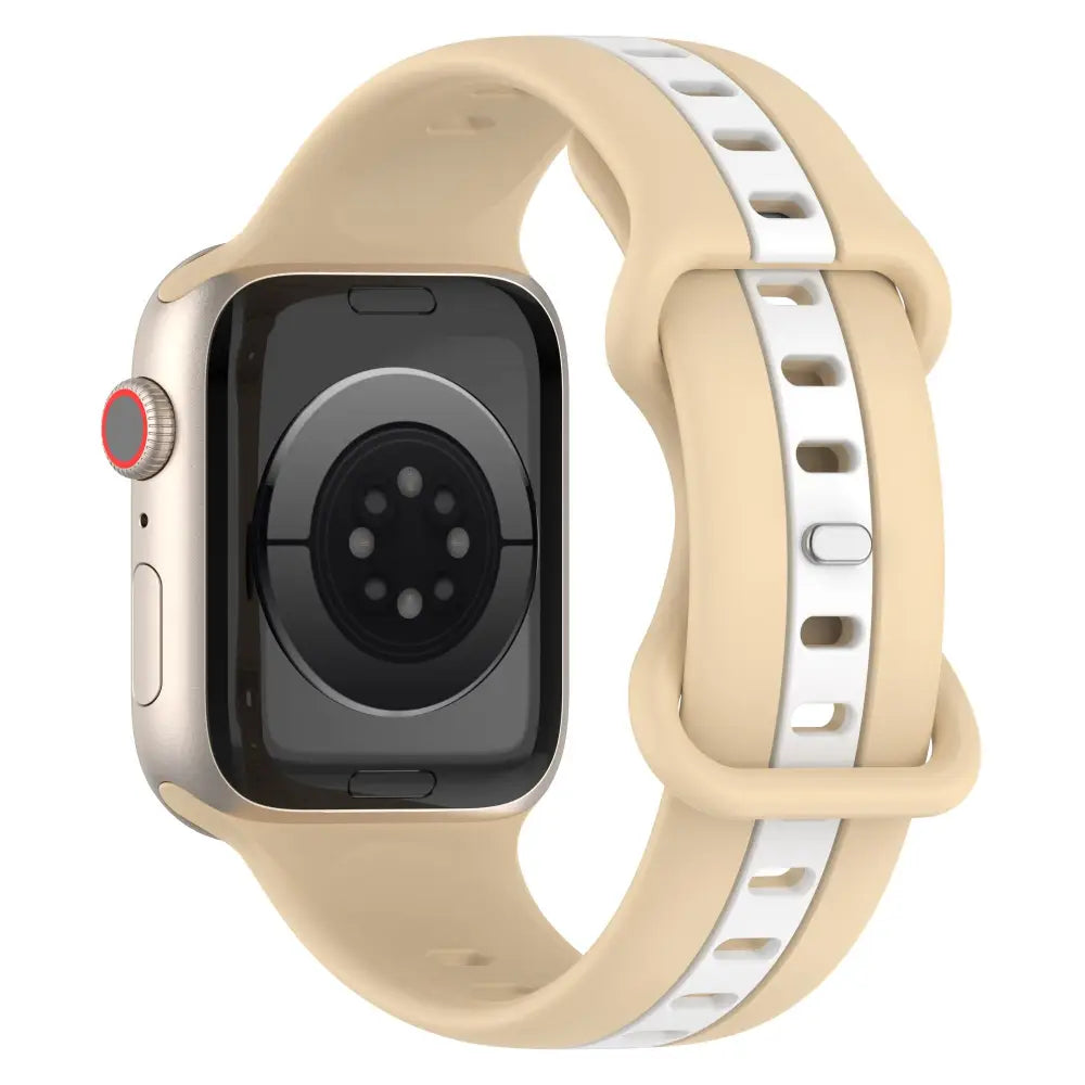 Apple Watch Armband - Color-Block Silikon-Armband mit Pin-Verschluss - Hellbrau + Weiss / 38-40-41