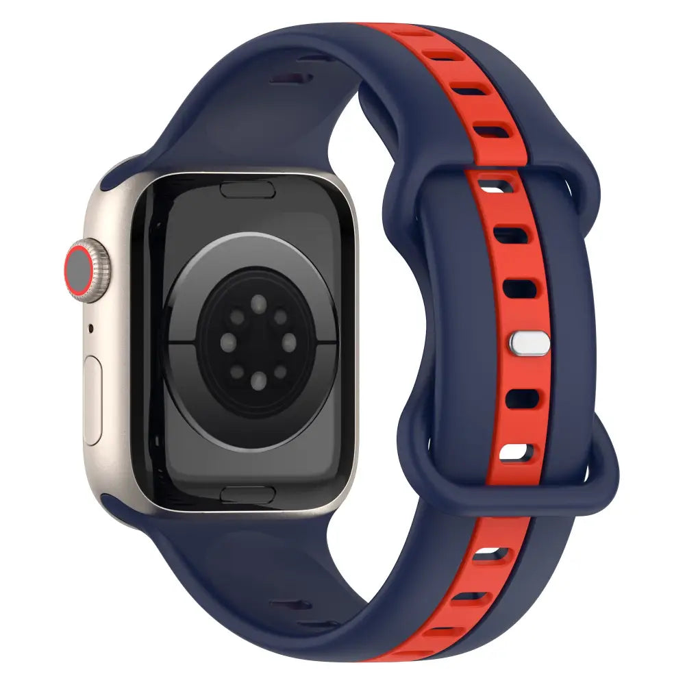 Apple Watch Armband - Color-Block Silikon-Armband mit Pin-Verschluss - Mitternachtsblau + Rot