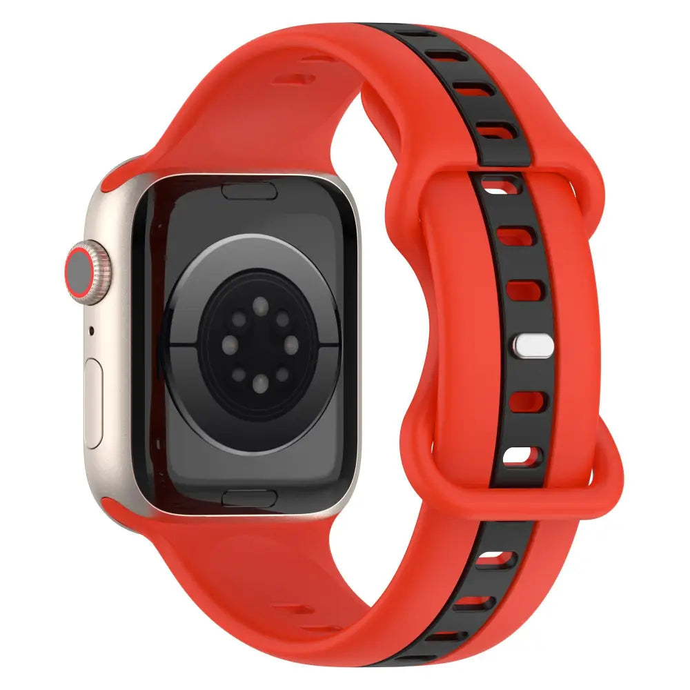 Apple Watch Armband - Color-Block Silikon-Armband mit Pin-Verschluss - Rot + Schwarz / 38-40-41 mm