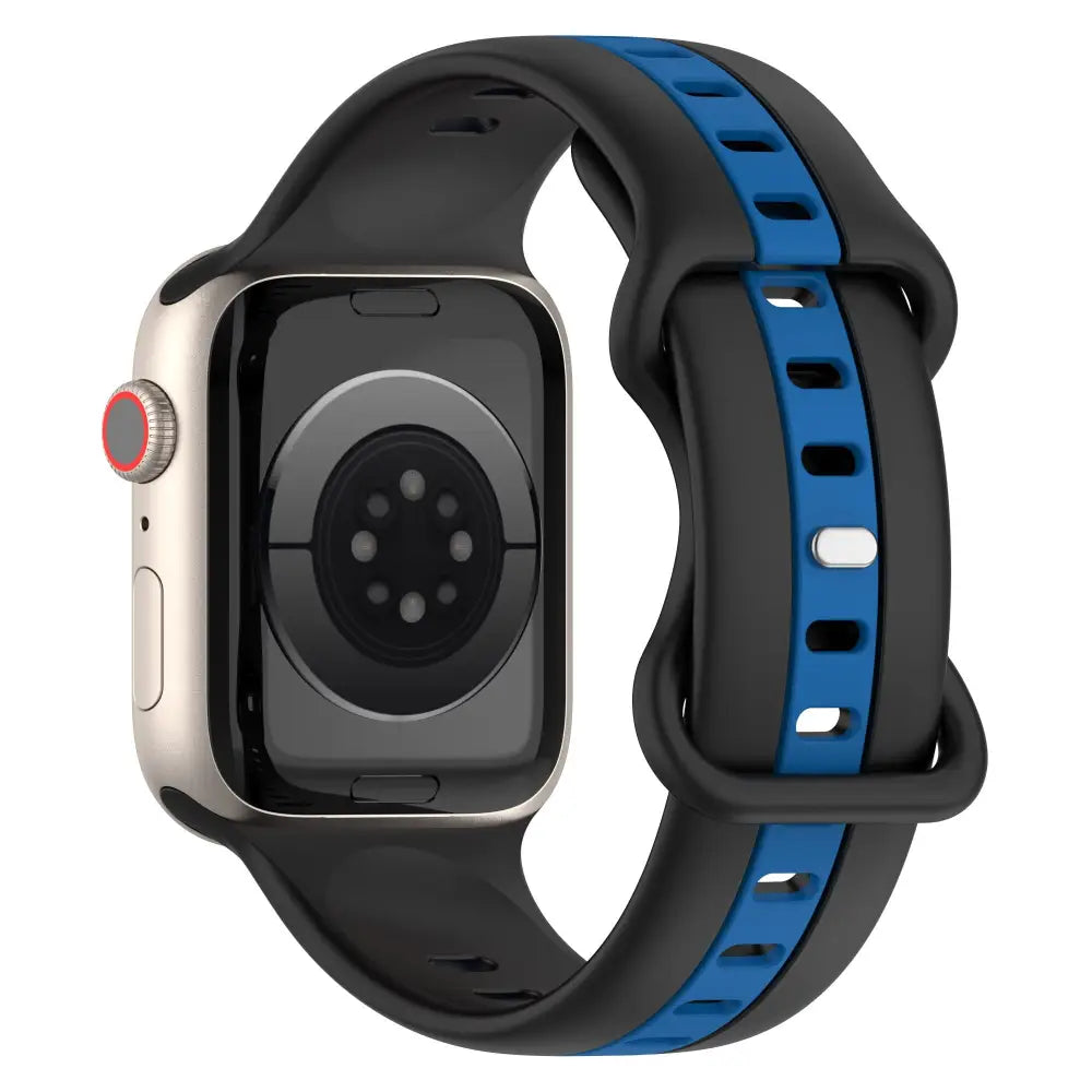 Apple Watch Armband - Color-Block Silikon-Armband mit Pin-Verschluss - Schwarz + Blau / 38-40-41 mm