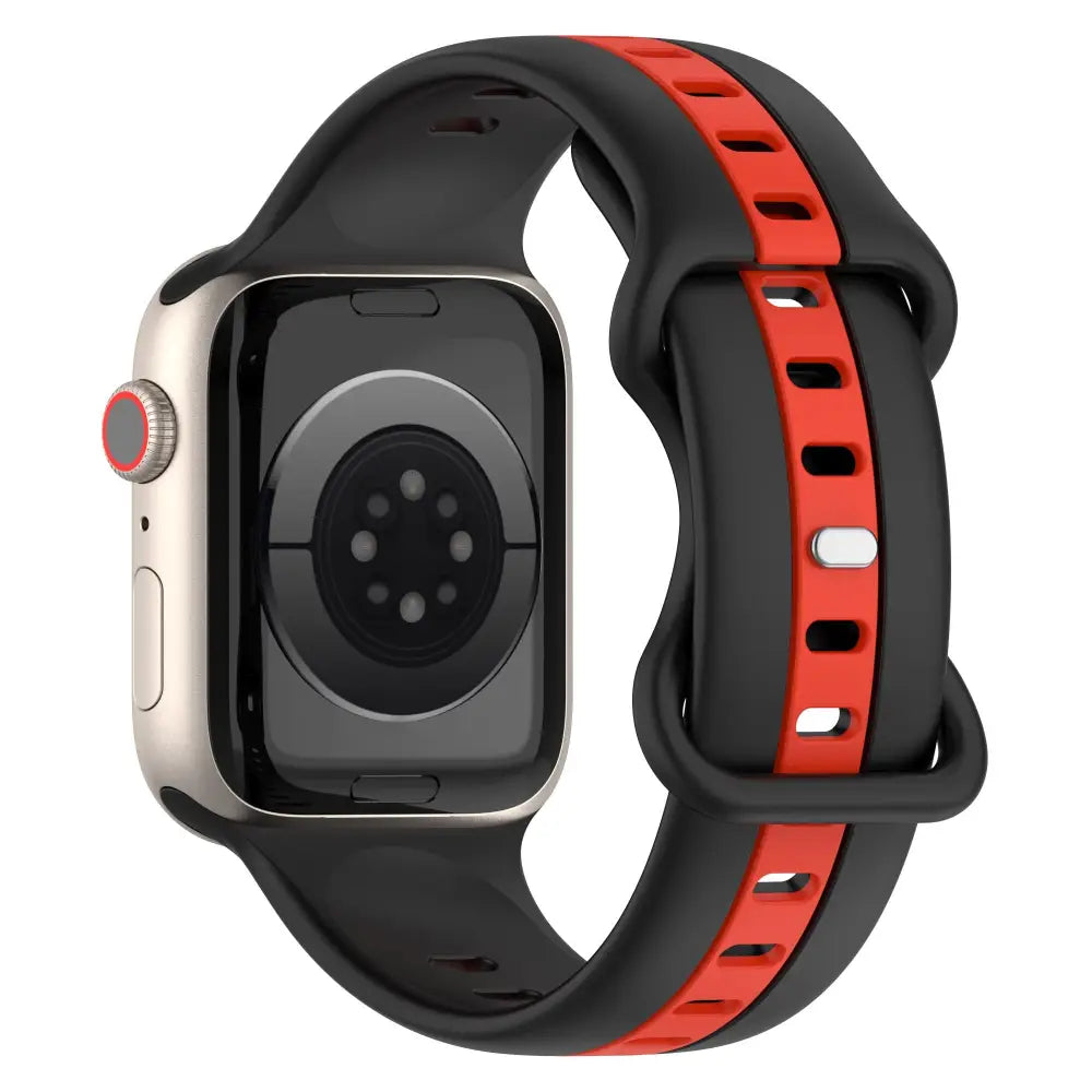 Apple Watch Armband - Color-Block Silikon-Armband mit Pin-Verschluss - Schwarz + Rot / 38-40-41 mm