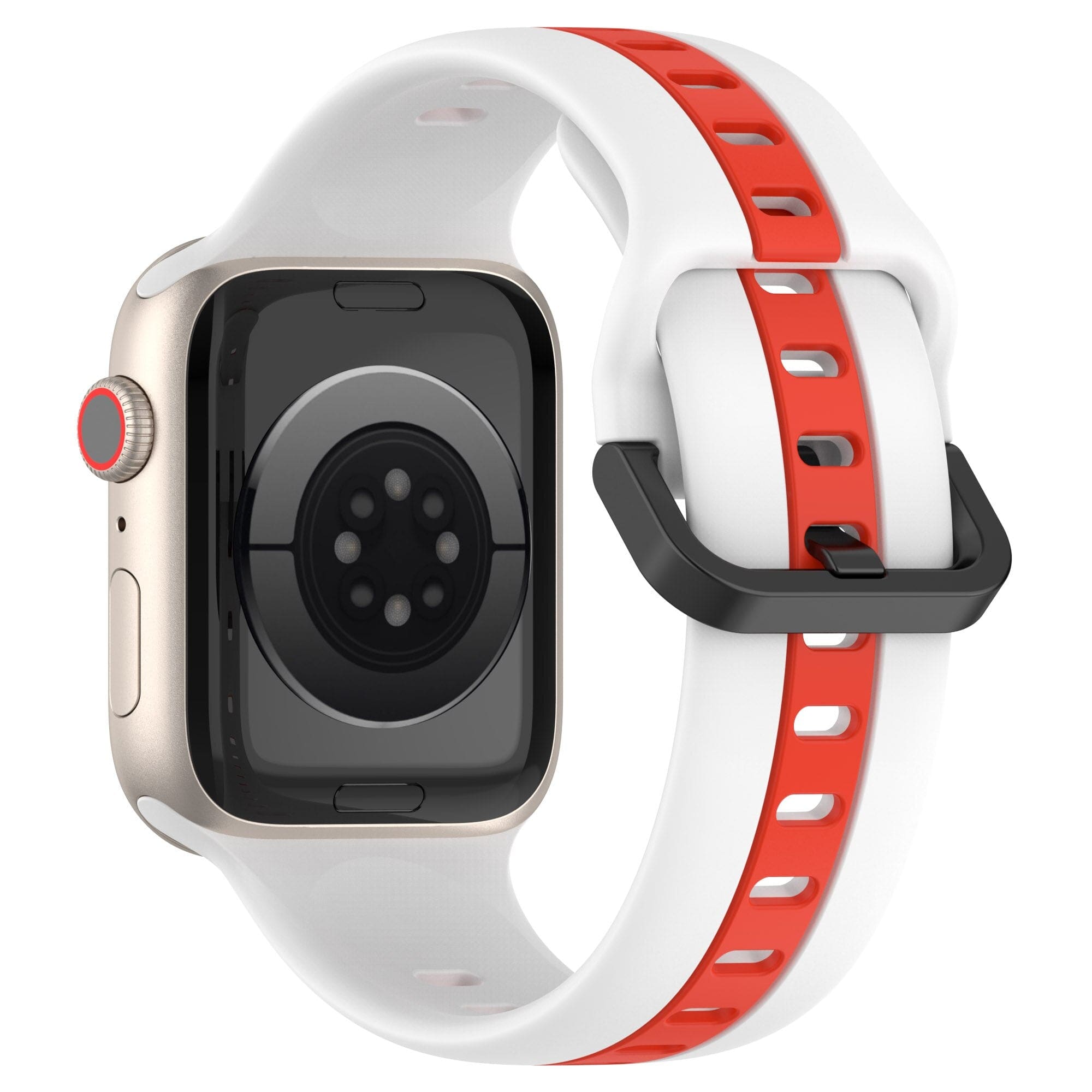 Color - Block Silikon - Armband mit Pin - Verschluss - Weiss + Rot / 38 - 40 - 41 mm - Apple Watch