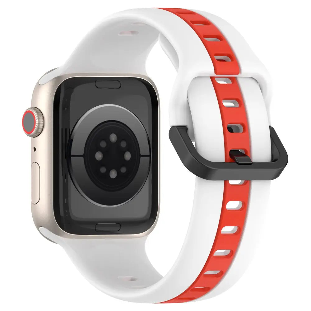 Apple Watch Armband - Color-Block Silikon-Armband mit Pin-Verschluss - Weiss + Rot / 38-40-41 mm