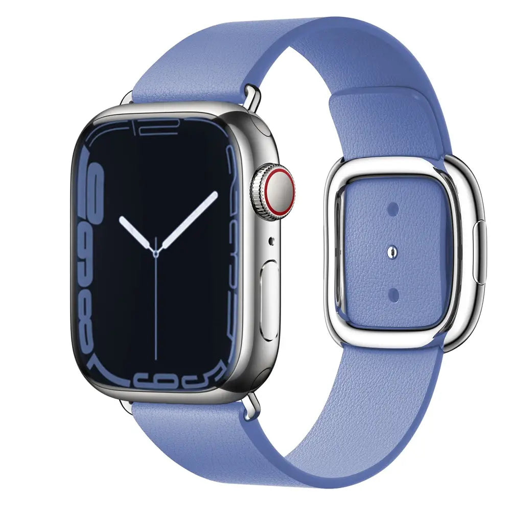 Apple Watch Armband - Echtleder-Armband mit Edelstahl-Schnalle - Chrysantheme Blau / 38-40-41 mm