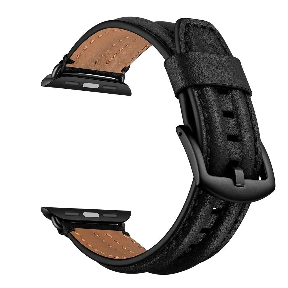 Apple Watch Armband - Echtleder Armband mit Relief - Schwarz / 38-40-41 mm