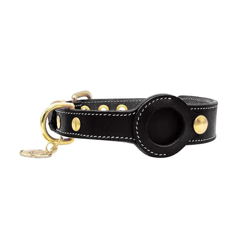 AirTag Schutzhülle - Echtleder Halsband mit AirTag-Etui – für Hund & Katze - Schwarz / S