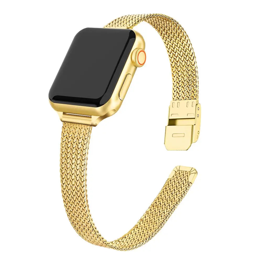 Apple Watch Armband - Extra-schmales Milanaise Armband aus Edelstahl - Gold / 38 mm