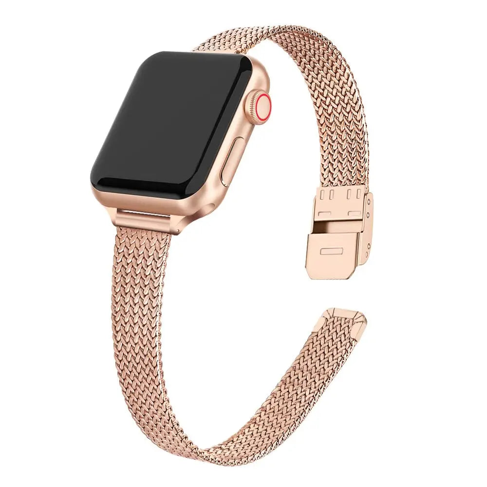 Apple Watch Armband - Extra-schmales Milanaise Armband aus Edelstahl - Rosegold / 38 mm