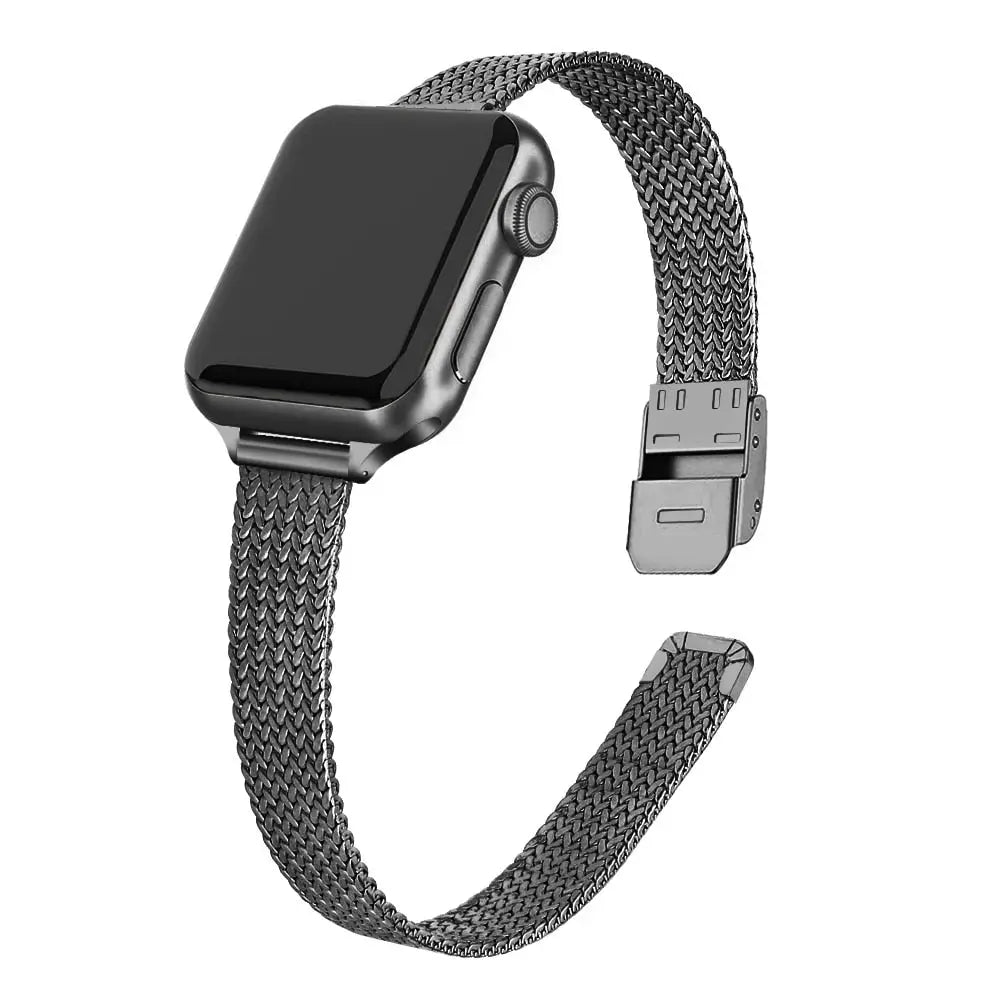 Apple Watch Armband - Extra-schmales Milanaise Armband aus Edelstahl - Schwarz / 38 mm