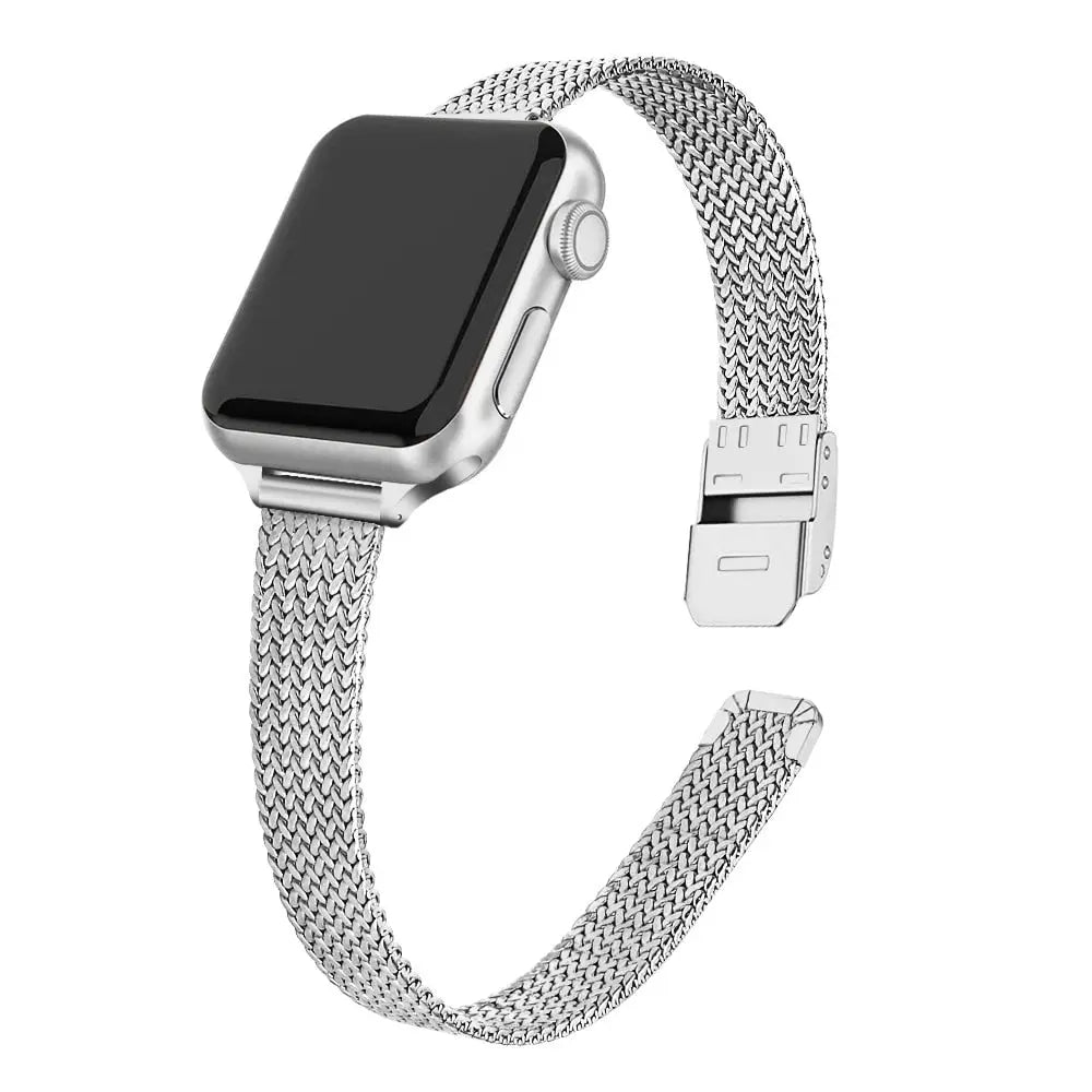 Apple Watch Armband - Extra-schmales Milanaise Armband aus Edelstahl - Silber / 38 mm