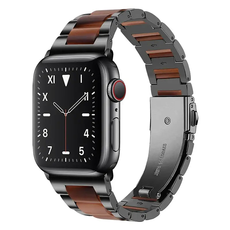 Apple Watch Armband - Gliederarmband aus Edelstahl & Harz - Black & Honey / 38-40-41 mm