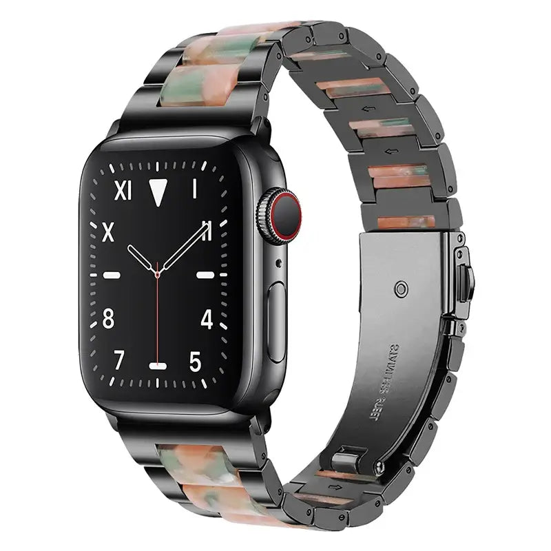 Apple Watch Armband - Gliederarmband aus Edelstahl & Harz - Black & Pink-Green / 38-40-41 mm