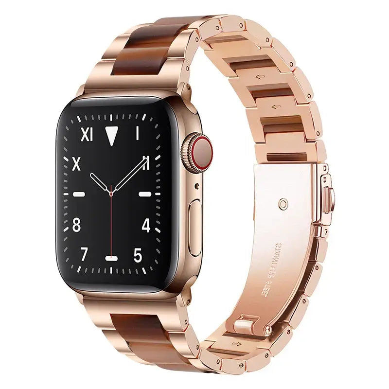 Apple Watch Armband - Gliederarmband aus Edelstahl & Harz - Rose Gold & Honey / 38-40-41 mm