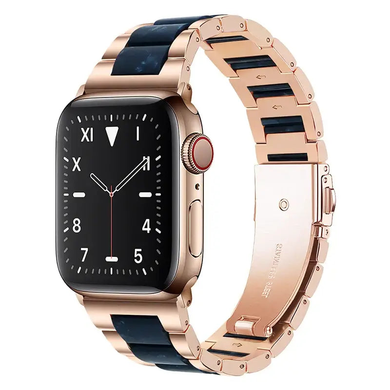 Apple Watch Armband - Gliederarmband aus Edelstahl & Harz - Rose Gold & Ink / 38-40-41 mm