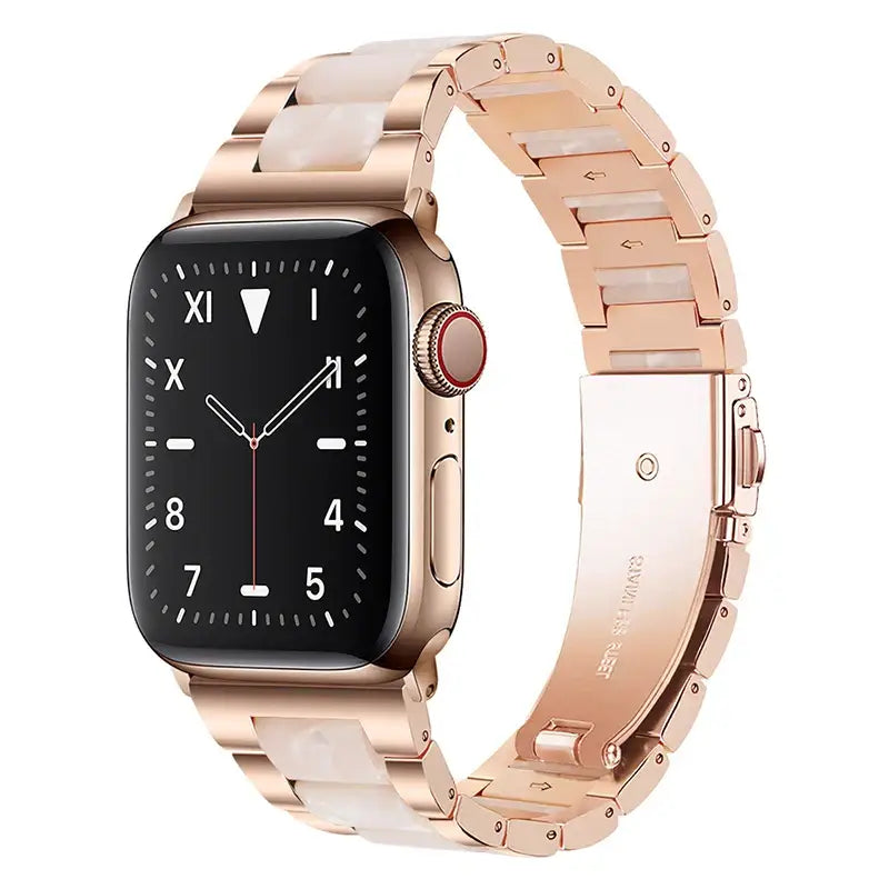 Apple Watch Armband - Gliederarmband aus Edelstahl & Harz - Rose Gold & Pearl / 38-40-41 mm