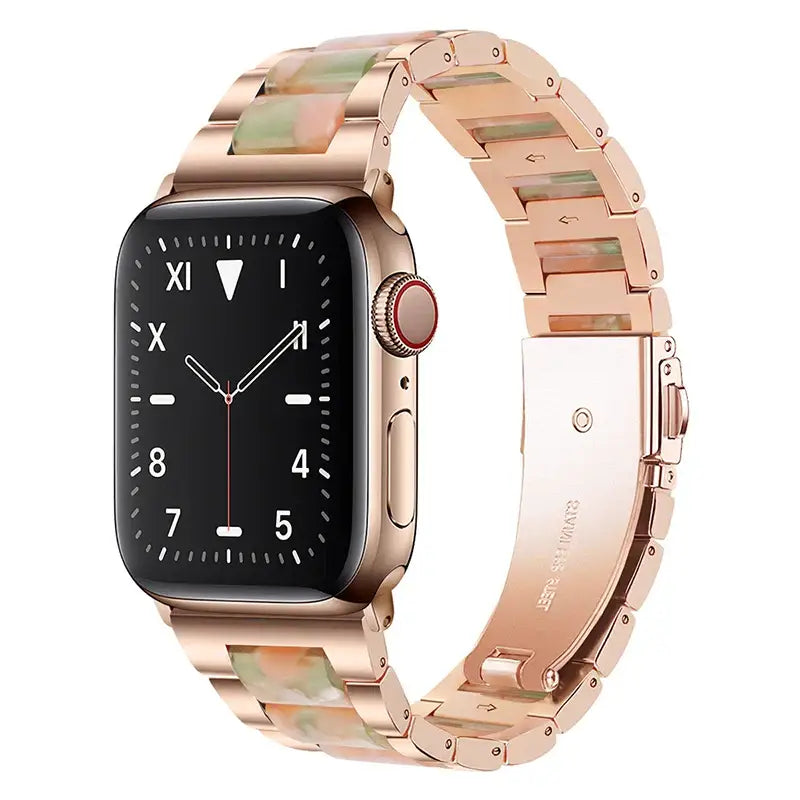 Apple Watch Armband - Gliederarmband aus Edelstahl & Harz - Rose Gold & Pink-Green / 38-40-41 mm