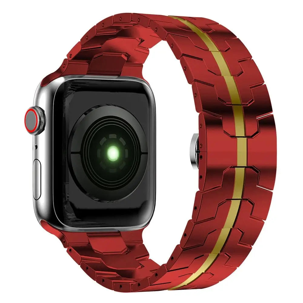 Apple Watch Armband - Gliederarmband aus Edelstahl - Rot & Gold / 38-40-41 mm