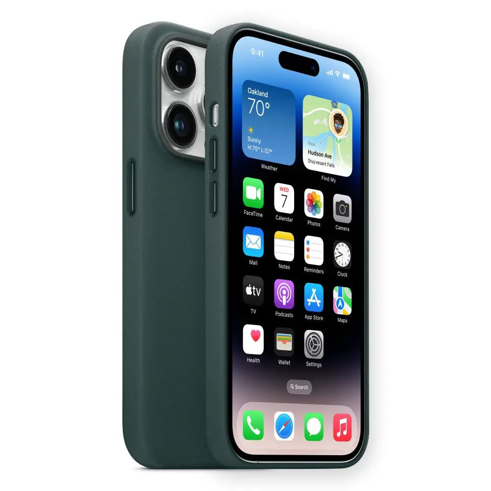 iPhone Schutzhülle - iPhone 14 Silikon-Schutzhülle mit Leder Textur - Forest Green / iPhone 14