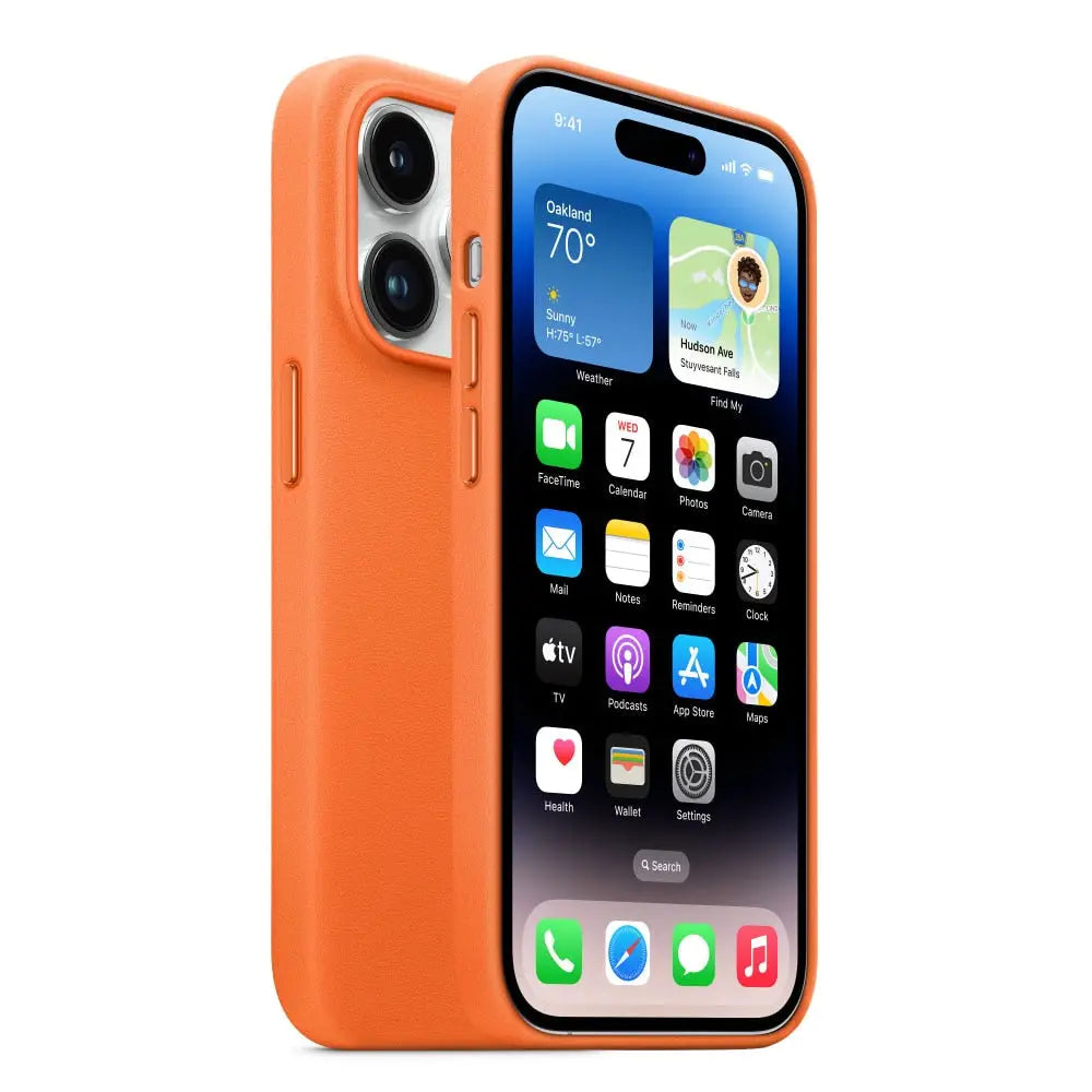 iPhone Schutzhülle - iPhone 14 Silikon-Schutzhülle mit Leder Textur - Orange / iPhone 14