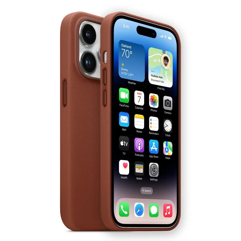 iPhone Schutzhülle - iPhone 14 Silikon-Schutzhülle mit Leder Textur - Umber / iPhone 14