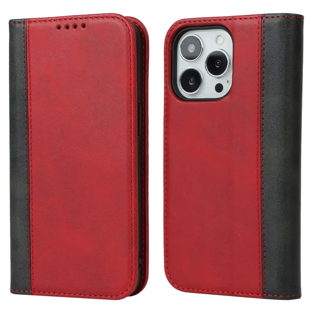 iPhone Schutzhülle - iPhone Retro Flip Cover – Echtleder-Schutzhülle - Rot / iPhone 15 Pro Max