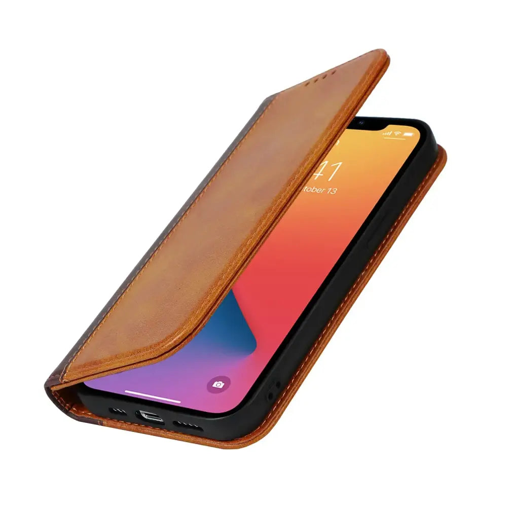 iPhone Schutzhülle - iPhone Retro Flip Cover – Echtleder-Schutzhülle