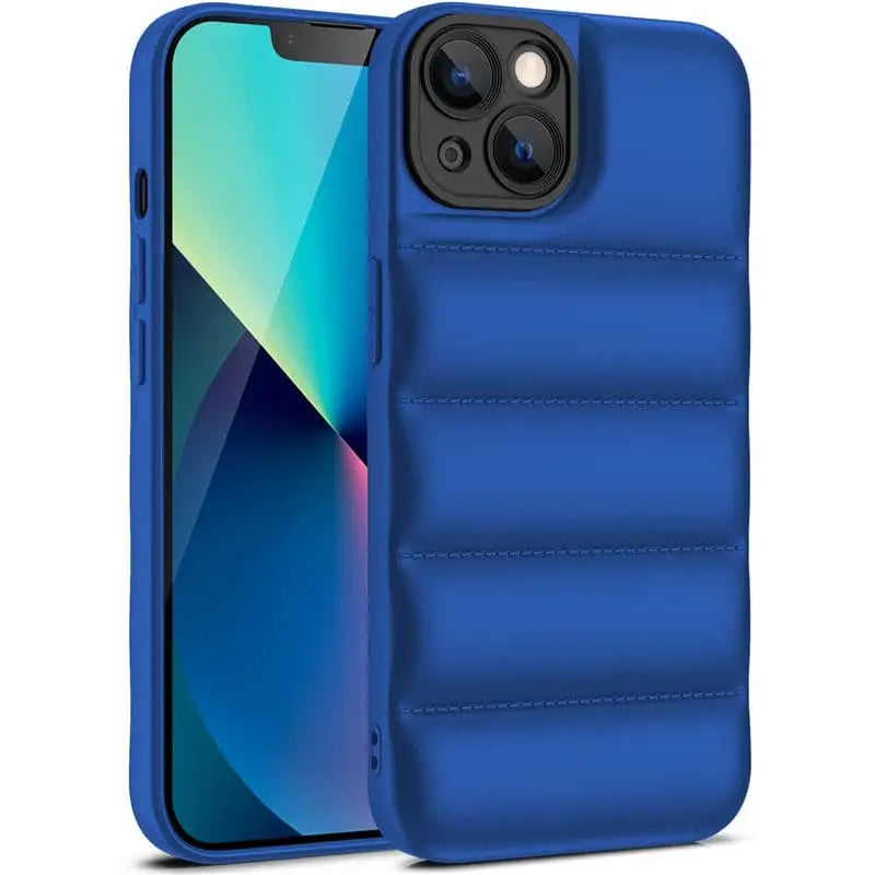 iPhone Schutzhülle - iPhone Schutzhülle in Daunen Look (Softcase) - Blau + Schwarz / iPhone 13 Mini