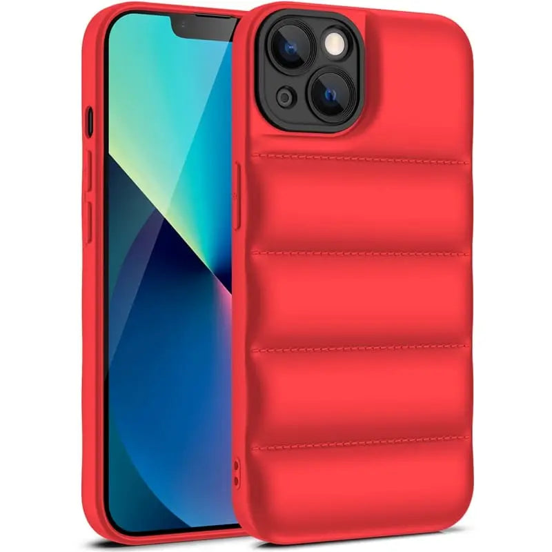 iPhone Schutzhülle - iPhone Schutzhülle in Daunen Look (Softcase) - Rot + Schwarz / iPhone 13 Mini