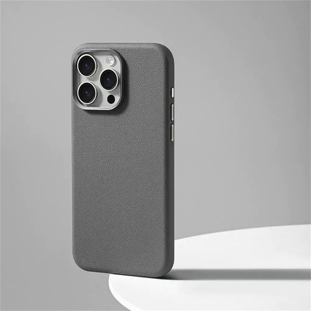 iPhone Schutzhülle mit Leder-Texur - Grau / iPhone 14 Pro