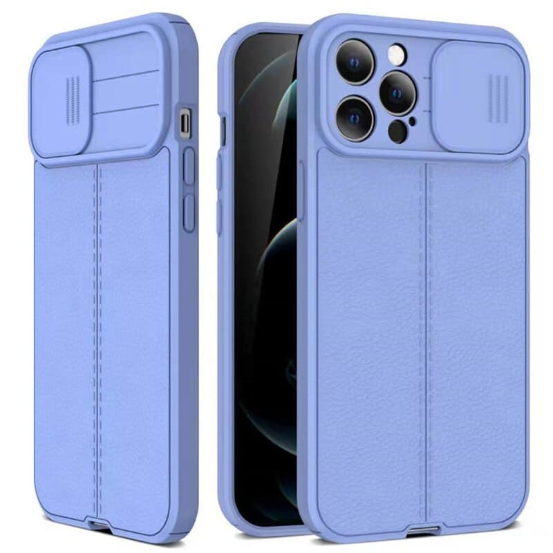 iPhone Silikon-Schutzhülle mit Leder-Textur und Kamera-Schutz - iPhone 8 / Hellblau - iPhone