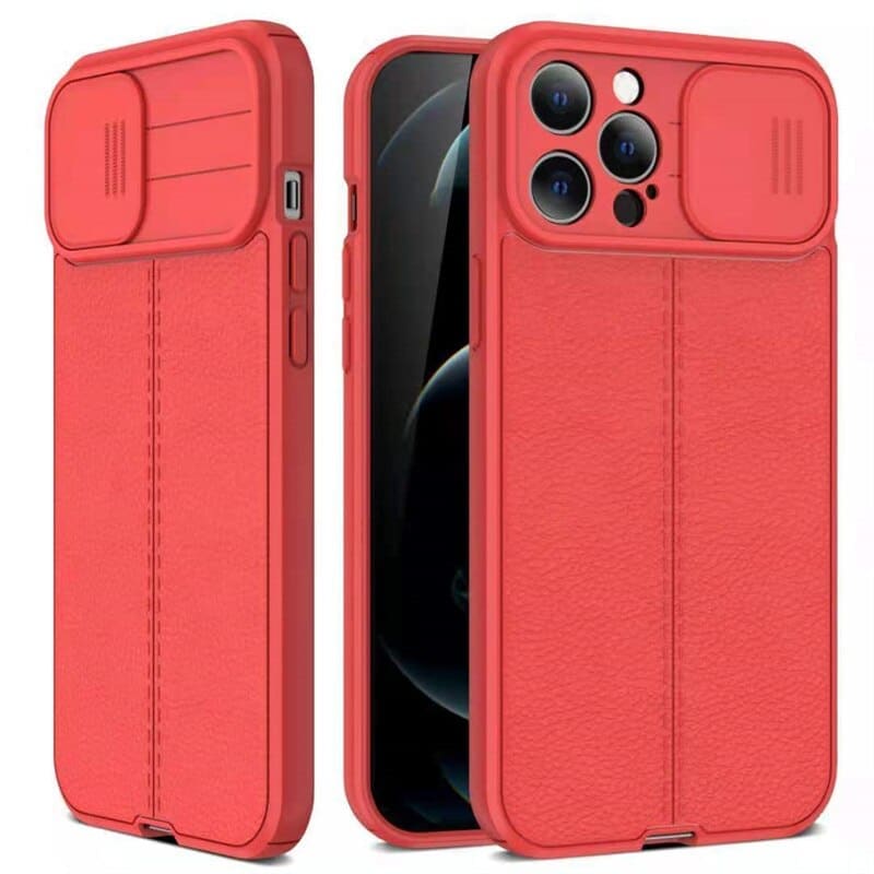 iPhone Silikon-Schutzhülle mit Leder-Textur und Kamera-Schutz - iPhone 8 / Rot - iPhone Schutzhülle