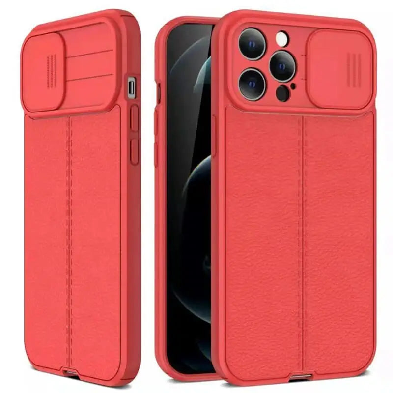 iPhone Schutzhülle - iPhone Silikon-Schutzhülle mit Leder-Textur und Kamera-Schutz - iPhone 8 / Rot