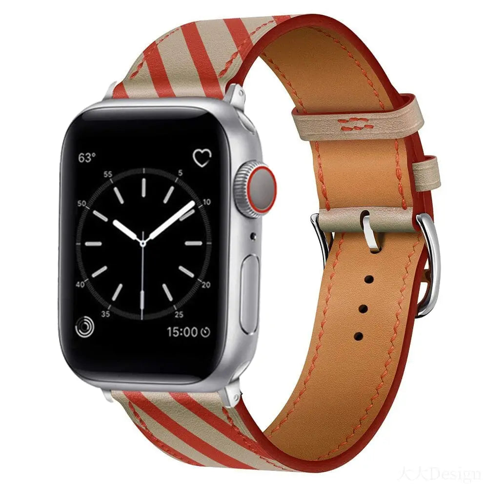 Apple Watch Armband - Kunstleder Armband • Linien-Motiv - Khaki / 38-40-41 mm