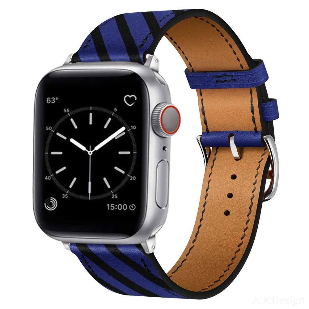 Apple Watch Armband - Kunstleder Armband • Linien-Motiv - Midnight Blau / 38-40-41 mm