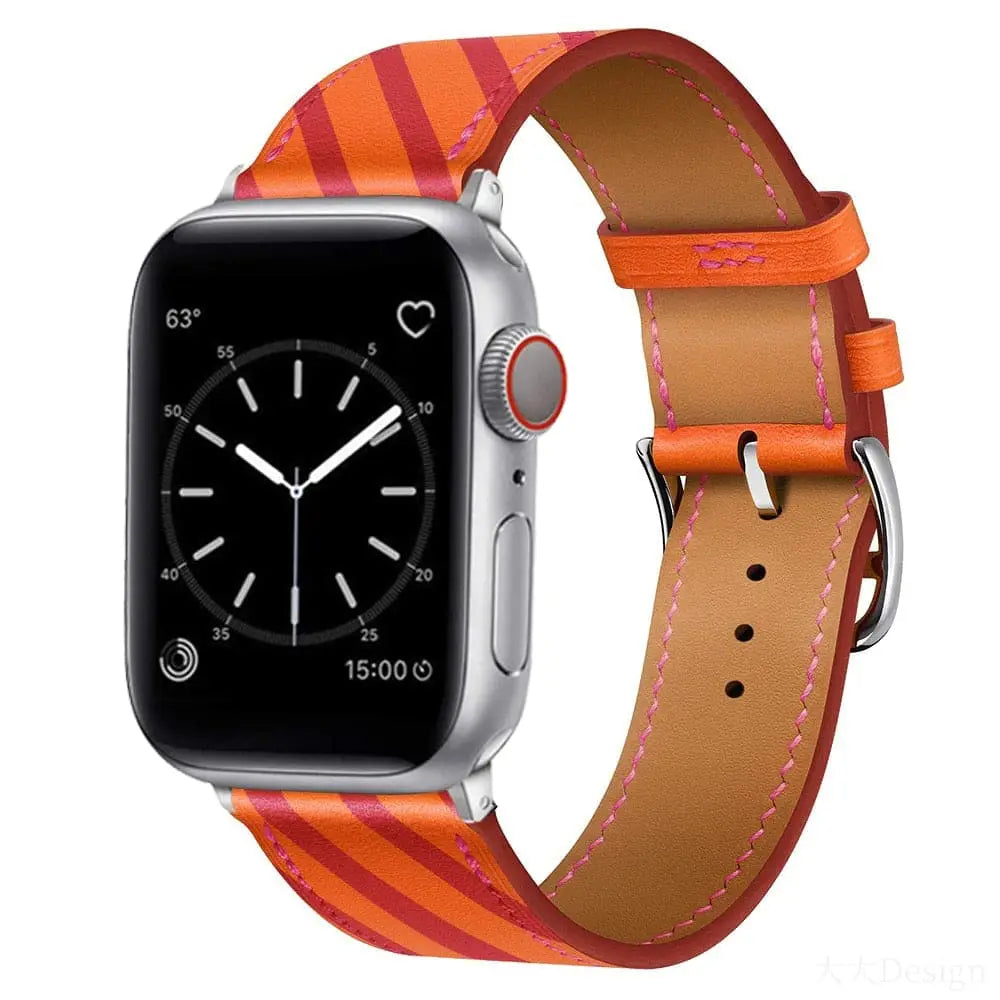 Apple Watch Armband - Kunstleder Armband • Linien-Motiv - Orange / 38-40-41 mm