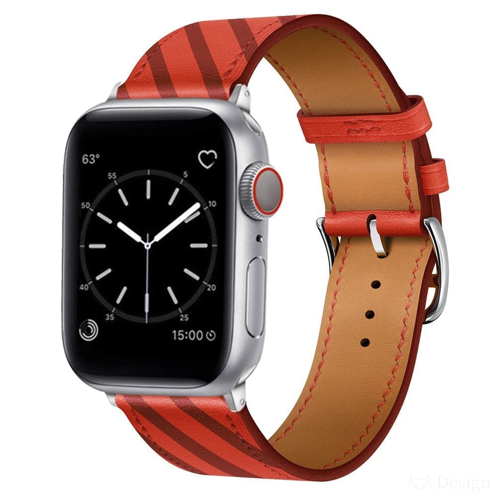 Kunstleder Armband • Linien - Motiv - Red / 38 - 40 - 41 mm Apple Watch