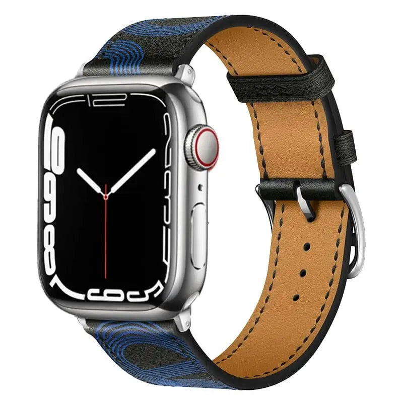 Apple Watch Armband - Kunstleder Armband mit Linien-Motiv - Blau / 38-40-41 mm