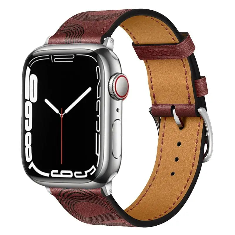 Apple Watch Armband - Kunstleder Armband mit Linien-Motiv - Burgundy / 38-40-41 mm