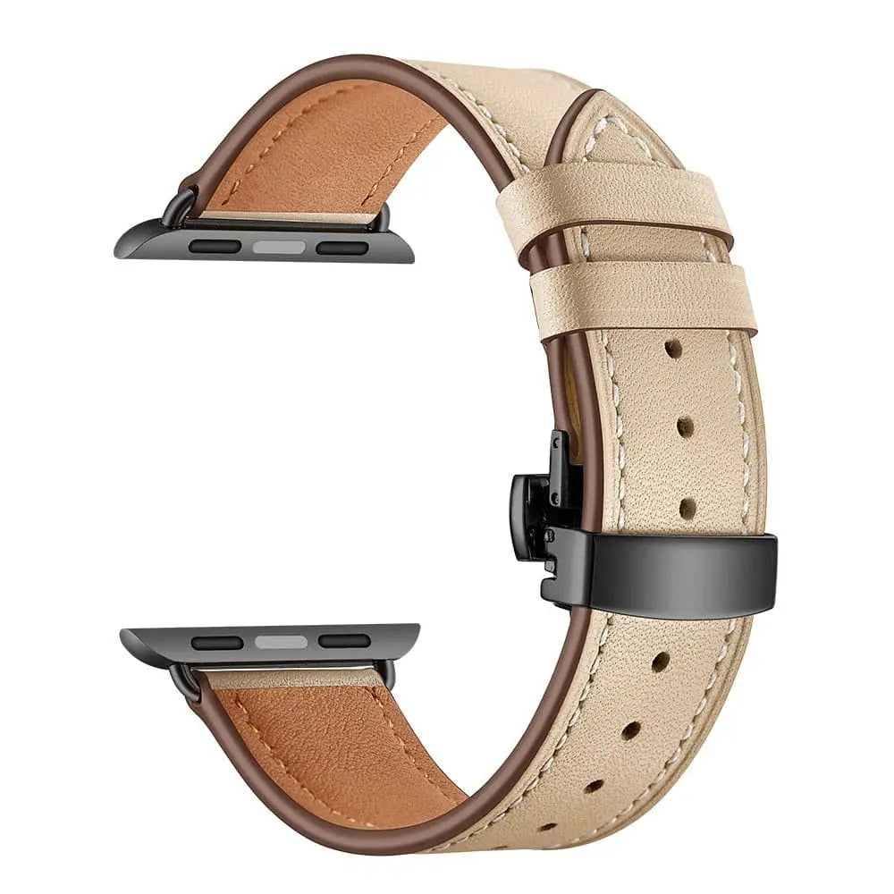 Apple Watch Armband - Kunstleder Armband mit Schnellverschluss - Beige & Schwarz / 38-40-41 mm