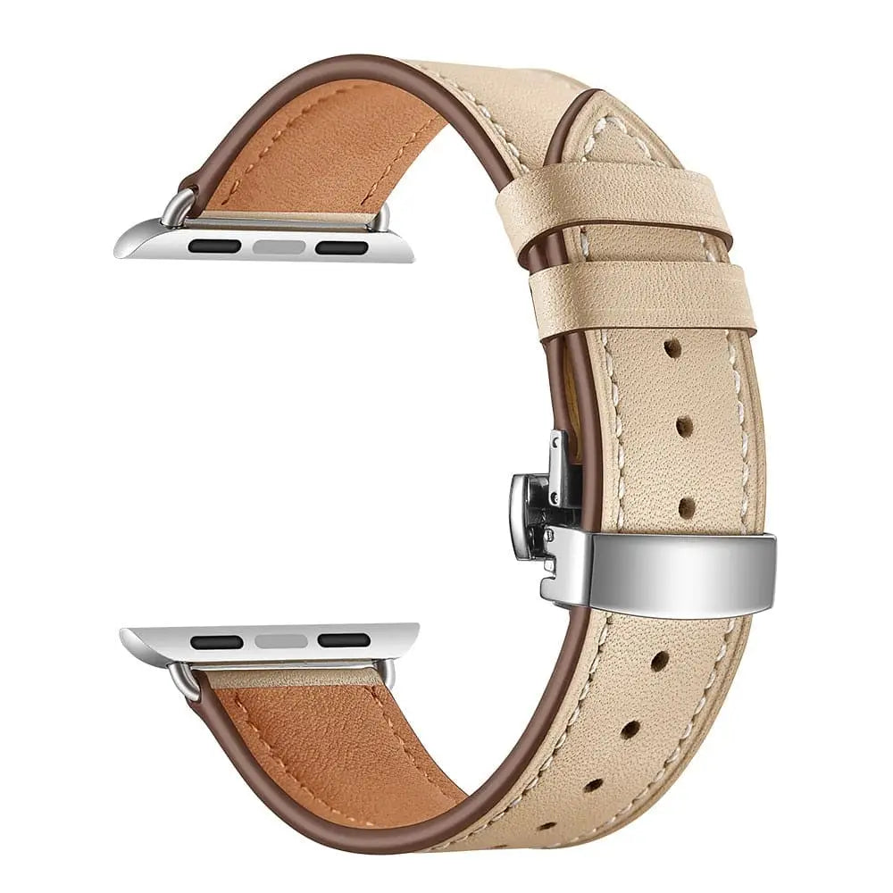 Apple Watch Armband - Kunstleder Armband mit Schnellverschluss - Beige & Silber / 38-40-41 mm