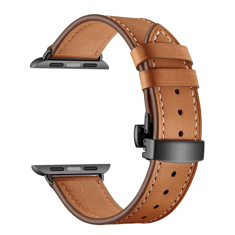 Apple Watch Armband - Kunstleder Armband mit Schnellverschluss - Braun & Schwarz / 38-40-41 mm