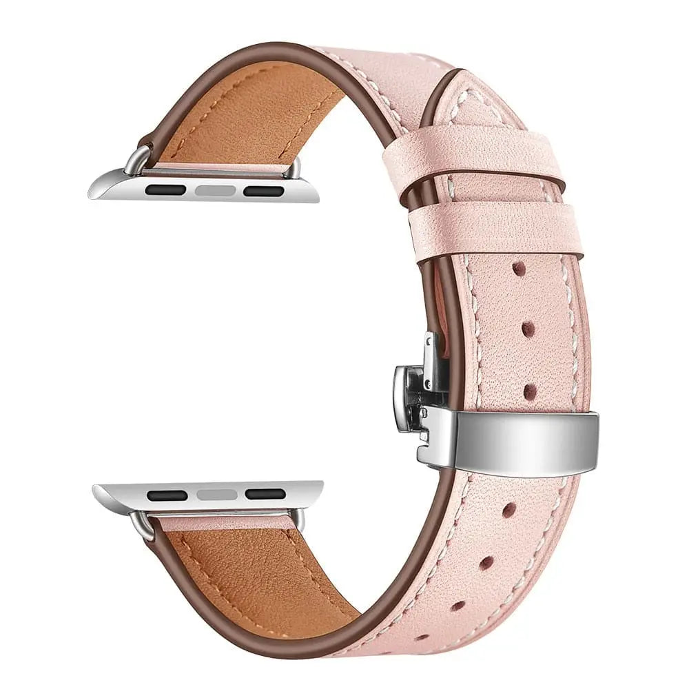 Apple Watch Armband - Kunstleder Armband mit Schnellverschluss - Rosa & Silber / 38-40-41 mm