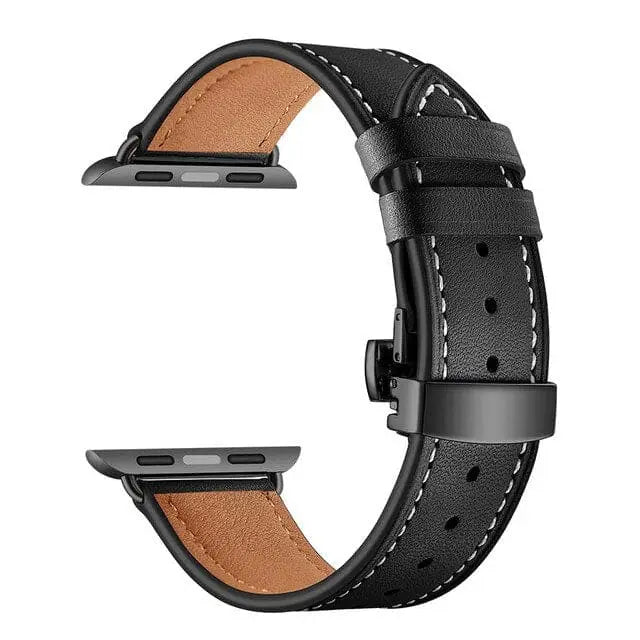 Apple Watch Armband - Kunstleder Armband mit Schnellverschluss - Schwarz & Schwarz / 38-40-41 mm