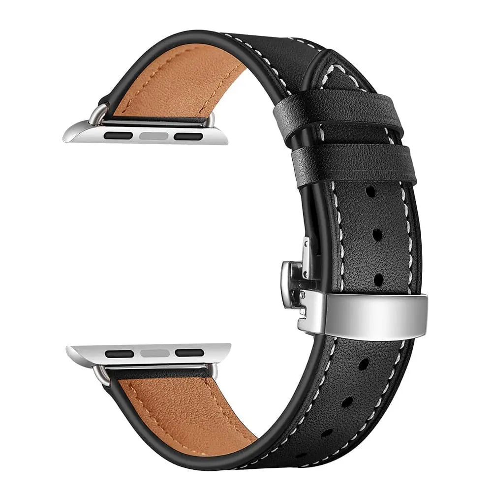 Apple Watch Armband - Kunstleder Armband mit Schnellverschluss - Schwarz & Silber / 38-40-41 mm