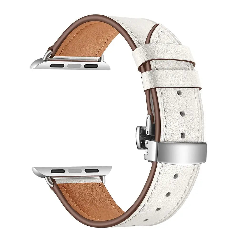 Apple Watch Armband - Kunstleder Armband mit Schnellverschluss - Weiss & Silber / 38-40-41 mm